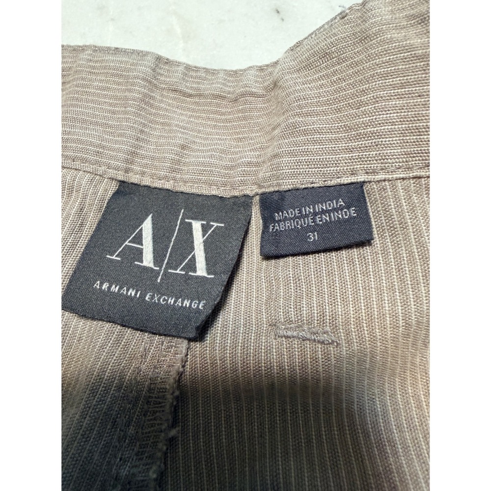 Armani Exchange Mens Pinstripe Utility Carpenter Shorts Tan Linen Blend 31 - Picture 2 of 11